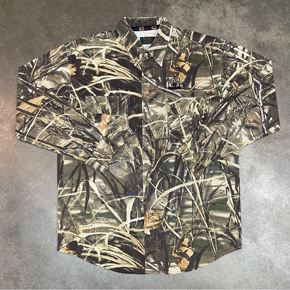 Vintage Advantage Camouflage Camo Button Up Shirt Hunting Grunge